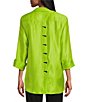 Color:Keylime - Image 2 - Petite Size Shimmer Woven Collard Turn Up Cuff 3/4 Sleeve Button-Front Shirt
