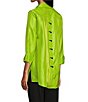 Color:Keylime - Image 4 - Petite Size Shimmer Woven Collard Turn Up Cuff 3/4 Sleeve Button-Front Shirt