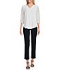 Color:Midnight - Image 3 - Petite Size Solid Twill Straight Leg Pom Pom Hem Pull-On Demin Cropped Pants