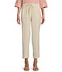 Color:Flax - Image 1 - Petite Size Textured Linen Blend Drawstring Waist Pull-On Pants
