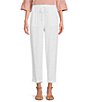 Color:White - Image 1 - Petite Size Textured Linen Blend Drawstring Waist Pull-On Pants