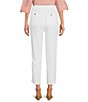 Color:White - Image 2 - Petite Size Textured Linen Blend Drawstring Waist Pull-On Pants