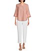 Color:White - Image 3 - Petite Size Textured Linen Blend Drawstring Waist Pull-On Pants