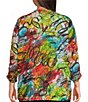 Color:Multi - Image 2 - Plus Size Abstract Print Slub Knit Scoop Neck 3/4 Bungee Sleeve 1-Pocket Top