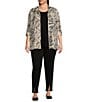 Color:Multi - Image 3 - Plus Size Animal Print Stand Collar Long Roll-Tab Sleeve Snap-Front Jacket