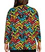 Color:Chevron Multi - Image 2 - Plus Size Chevron Print Slub Knit Bateau Neck 3/4 Sleeve Drawstring Hem Top