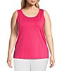 Color:Bright Pink - Image 1 - Plus Size Fitted Solid Knit Double Scoop Neck Sleeveless Tank Top