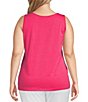 Color:Bright Pink - Image 2 - Plus Size Fitted Solid Knit Double Scoop Neck Sleeveless Tank Top