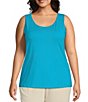 Color:Ocean - Image 1 - Plus Size Fitted Solid Knit Double Scoop Neck Sleeveless Tank Top