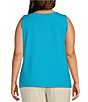 Color:Ocean - Image 2 - Plus Size Fitted Solid Knit Double Scoop Neck Sleeveless Tank Top