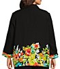 Color:Multi - Image 2 - Plus Size Floral Border Print Crinkle Woven Notch Lapel Collar Blazer Jacket