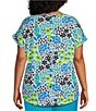 Color:Multi Color/Floral Print - Image 2 - Plus Size Knit Floral Print Crew Neck Short Cuffed Sleeve Top
