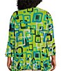 Color:Square Multi - Image 2 - Plus Size Onionskin Square Multi Print 3/4 Flounce Sleeve Hi-Low Hem Open-Front Jacket