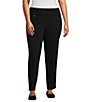 Color:Black - Image 1 - Slimsation® by Multiples Plus Size Solid Ease-Y-Fit Knit Pull-On Ankle Pants