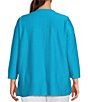 Color:Soft Turquoise - Image 2 - Plus Size Solid Textured Knit Scoop Neck 3/4 Sleeve Decorative Button Tab Top