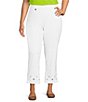 Color:White - Image 1 - Plus Size Twill Straight Leg Embellished Side Vented Hem Pull-On Ankle Pants
