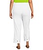 Color:White - Image 2 - Plus Size Twill Straight Leg Embellished Side Vented Hem Pull-On Ankle Pants