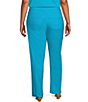 Color:Ocean - Image 2 - Slimsation® by Multiples Plus Size Wide Waistband Pull-On Plain Weave Ankle Pants