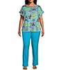 Color:Ocean - Image 3 - Slimsation® by Multiples Plus Size Wide Waistband Pull-On Plain Weave Ankle Pants
