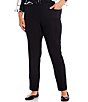 Color:Black - Image 1 - Slimsation® by Multiples Plus Size Wide Waistband Pull-On Plain Weave Ankle Pants