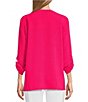 Color:Bright Pink - Image 2 - Solid Crinkle Woven Banded Collar Long Roll-Tab Sleeve Fitted Button-Front Shirt