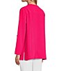 Color:Bright Pink - Image 5 - Solid Crinkle Woven Banded Collar Long Roll-Tab Sleeve Fitted Button-Front Shirt