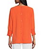 Color:Bright Melon - Image 2 - Solid Crinkle Woven Crew Neck Smocked 3/4 Dolman Sleeve Top