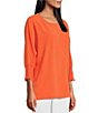 Color:Bright Melon - Image 4 - Solid Crinkle Woven Crew Neck Smocked 3/4 Dolman Sleeve Top