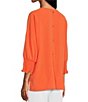 Color:Bright Melon - Image 5 - Solid Crinkle Woven Crew Neck Smocked 3/4 Dolman Sleeve Top