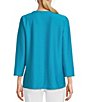 Color:Soft Turquoise - Image 2 - Solid Textured Knit Scoop Neck 3/4 Sleeve Decorative Button Front Top