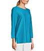 Color:Soft Turquoise - Image 4 - Solid Textured Knit Scoop Neck 3/4 Sleeve Decorative Button Front Top