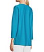 Color:Soft Turquoise - Image 5 - Solid Textured Knit Scoop Neck 3/4 Sleeve Decorative Button Front Top