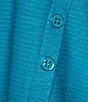 Color:Soft Turquoise - Image 6 - Solid Textured Knit Scoop Neck 3/4 Sleeve Decorative Button Front Top
