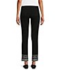 Color:Black - Image 2 - Solid Twill Straight Leg Embroidered Hem Pull-On Ankle Pant