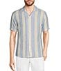 Color:Light Blue - Image 1 - Baird McNutt Linen Slim-Fit Small Stripe Short-Sleeve Woven Camp Shirt