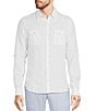 Color:White - Image 1 - Baird McNutt Linen Slim Fit Two Pocket Solid Long Sleeve Shirt