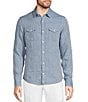 Color:Blue - Image 1 - Baird McNutt Linen Slim Fit Two Pocket Solid Long Sleeve Shirt