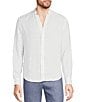 Color:White - Image 1 - Big & Tall Baird McNutt Classic Fit Mandarin Collar Roll-Tab Long Sleeve Linen Woven Shirt