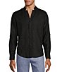 Color:Black - Image 1 - Big & Tall Baird McNutt Classic Fit Mandarin Collar Roll-Tab Long Sleeve Linen Woven Shirt