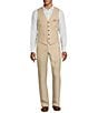 Color:Khaki - Image 3 - Classic Fit Linen Suit Separates Solid Vest