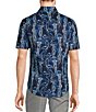 Color:Dark Navy - Image 2 - Modern Maritime Collection Slim Fit Jellyfish Print Short Sleeve Woven Covered Placket Shirt