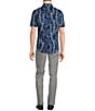 Color:Dark Navy - Image 4 - Modern Maritime Collection Slim Fit Jellyfish Print Short Sleeve Woven Covered Placket Shirt