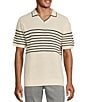 Color:Ecru - Image 1 - Modern Maritime Collection Stripe Textured Short-Sleeve Johnny Sweater Polo Shirt