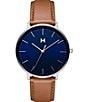 Color:Brown - Image 1 - Men's Legacy Slim Analog Blue Dial Brown Leather Strap Watch