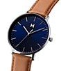 Color:Brown - Image 2 - Men's Legacy Slim Analog Blue Dial Brown Leather Strap Watch