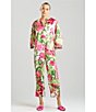 Color:Warm White - Image 4 - N by Natori Enchanted Peony Satin 3/4 Sleeve Mandarin Collar Coordinating Pajama Set