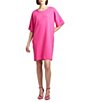 Color:Magenta - Image 1 - N by Natori Knit Crepe Cuffed Elbow Sleeve Round Neck Side Pocket Shift Dress