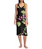 Color:Black Multi - Image 1 - N by Natori Satin Floral Print Sleeveless V-Neck Coordinating Nightgown