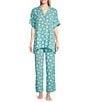 Color:Turquoise - Image 1 - N by Natori Woven Short Sleeve Mandarin Collar Coordinating Geometric Pajama Set