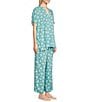 Color:Turquoise - Image 3 - N by Natori Woven Short Sleeve Mandarin Collar Coordinating Geometric Pajama Set